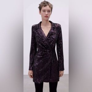 Zara purple sequin blazer dress